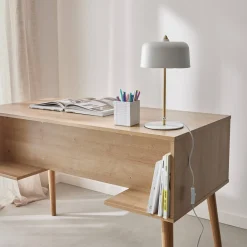 Schreibtisch mit Holzdekor und Rattan-Geflecht 2 Türen