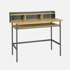 Schreibtisch mit Metall, Holzdekor und 3 Nischen