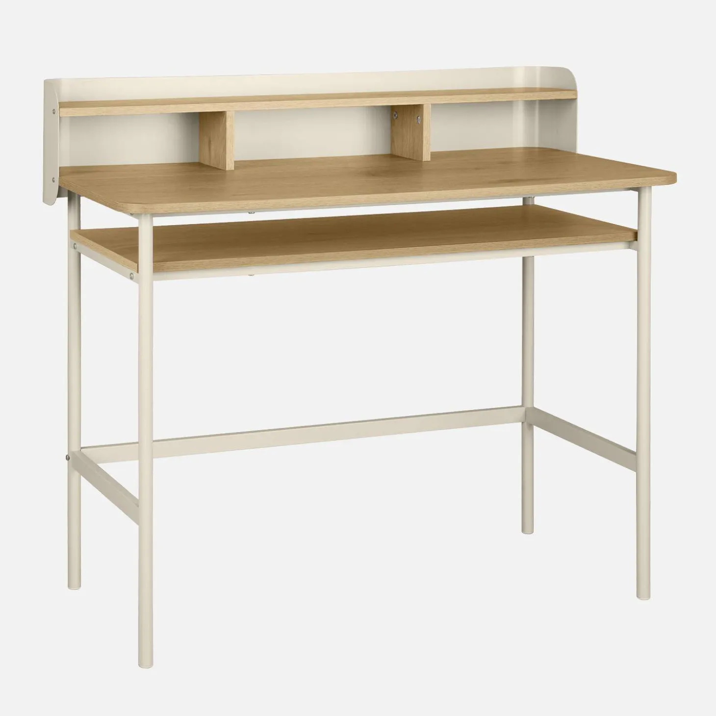 Schreibtisch mit Metall, Holzdekor und 3 Nischen