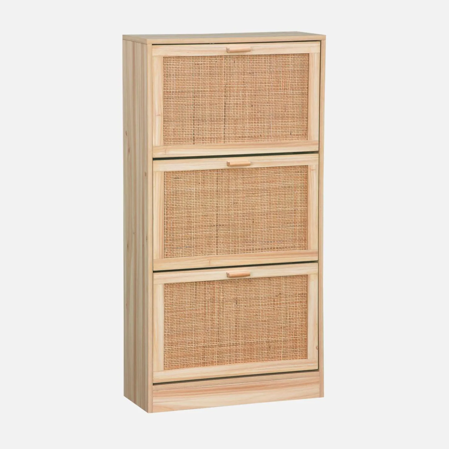 Schuhmöbel 3 Türen Rattan-Geflecht und Holzdekor