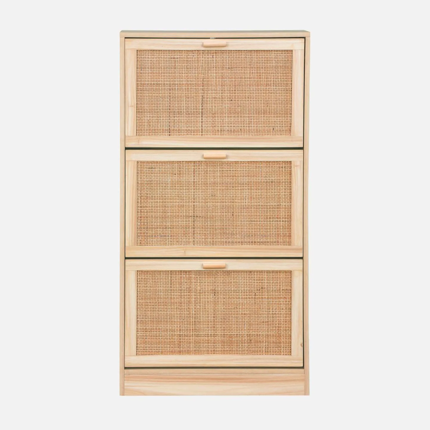 Schuhmöbel 3 Türen Rattan-Geflecht und Holzdekor