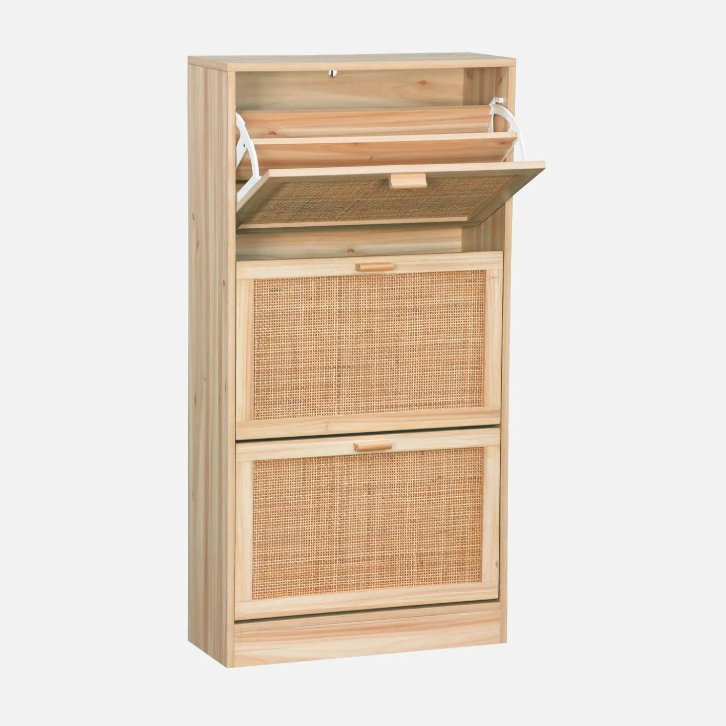 Schuhmöbel 3 Türen Rattan-Geflecht und Holzdekor