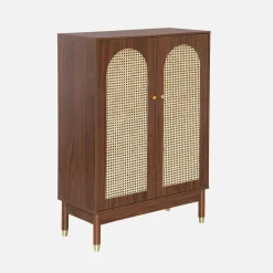 Schuhschrank / kleines Sideboard mit 2 Türen und Rattan-Geflecht