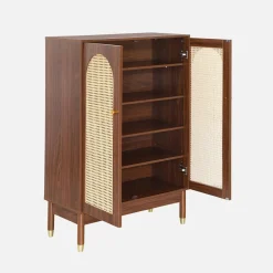 Schuhschrank / kleines Sideboard mit 2 Türen und Rattan-Geflecht