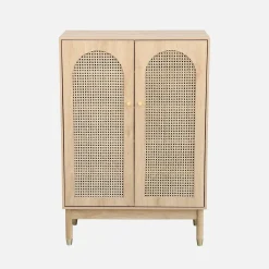 Schuhschrank / kleines Sideboard mit 2 Türen und Rattan-Geflecht