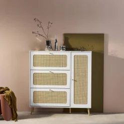 Schuhschrank mit Rattan-Geflecht und 3 Klapptüren