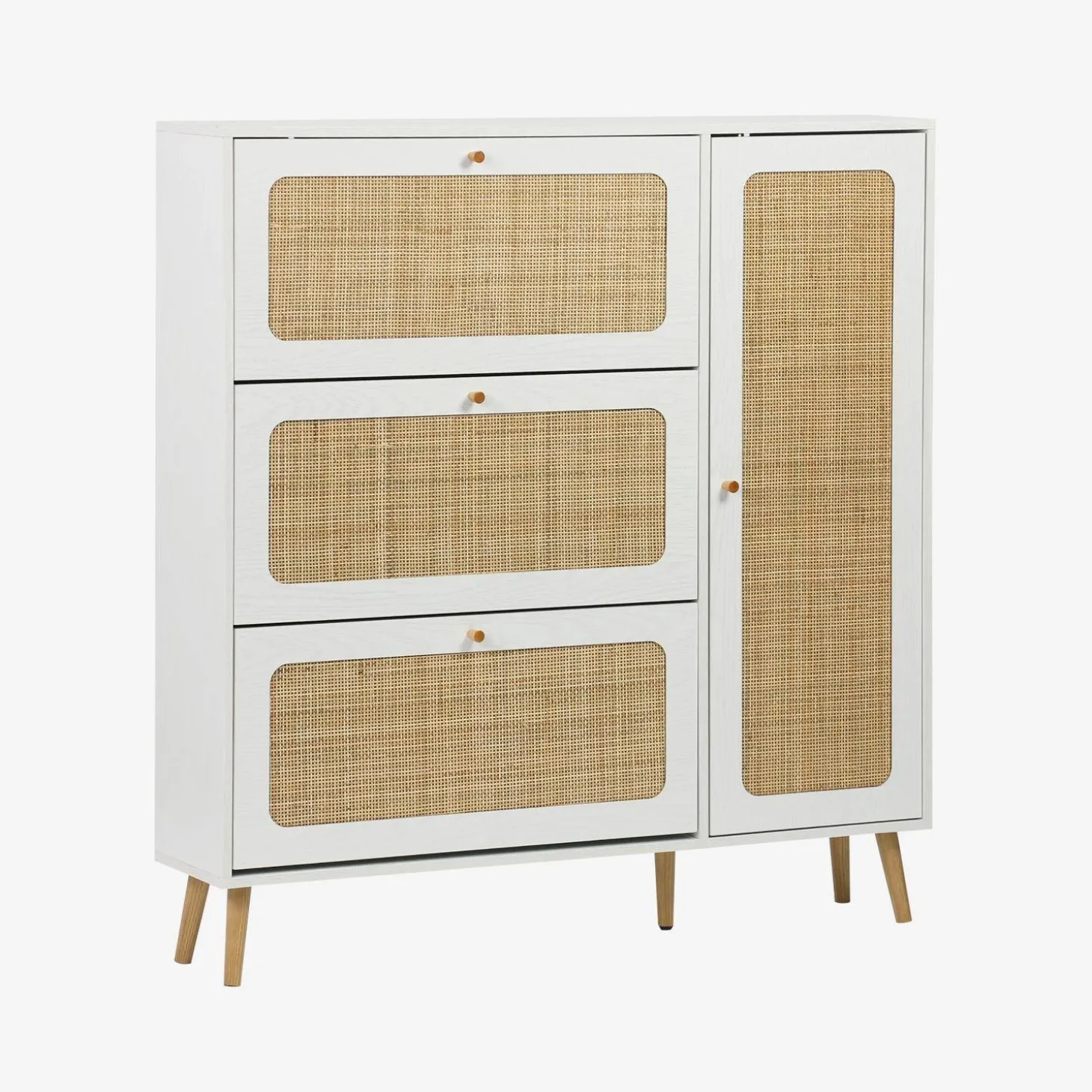 Schuhschrank mit Rattan-Geflecht und 3 Klapptüren