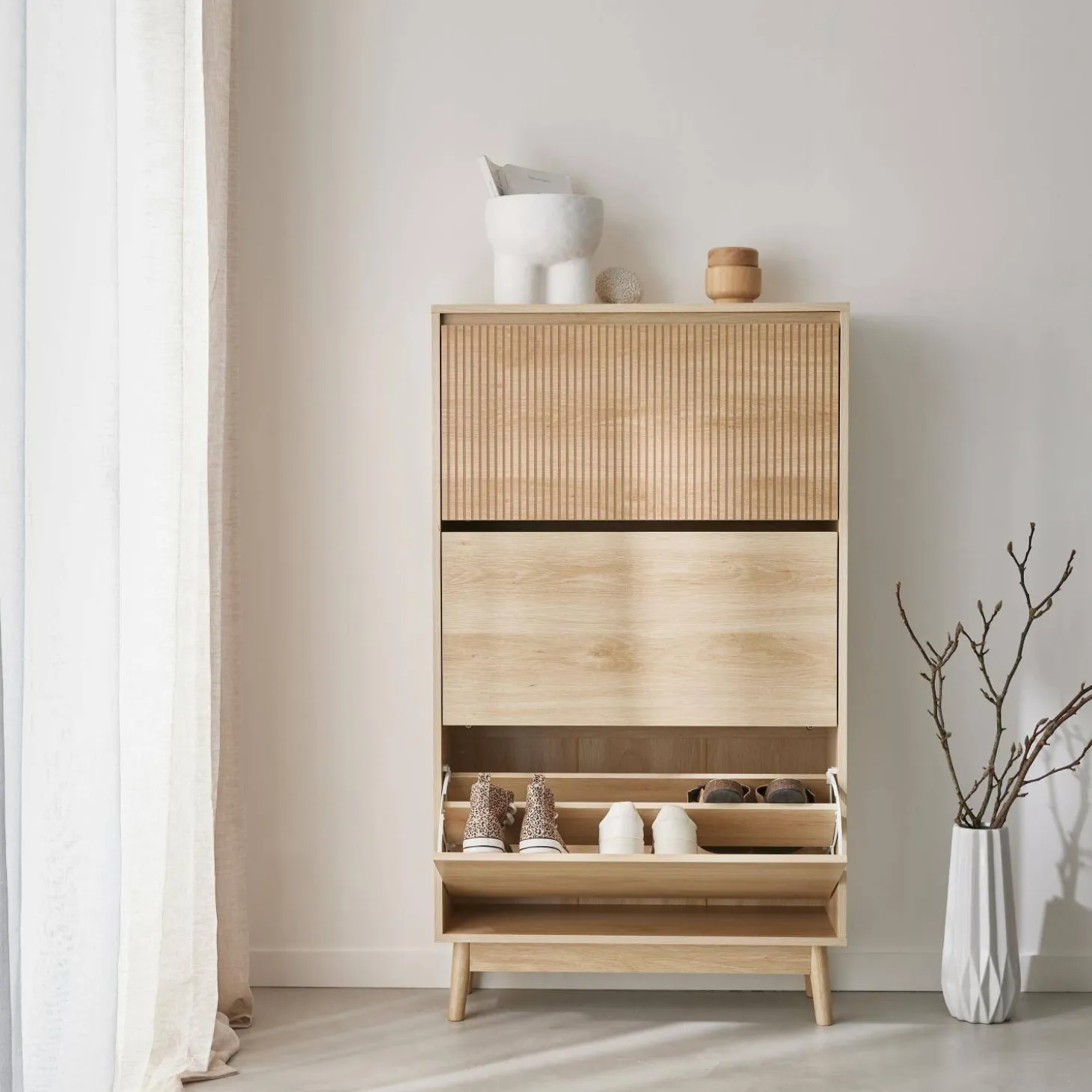 Schuhschrank 3 Türen Naturholzdekor