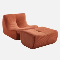 Sessel mit Cordbezug und Hocker