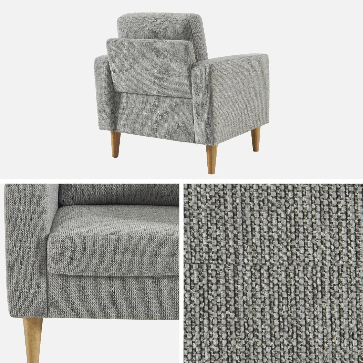 Sessel mit Heveaholz und Chenille-Bezug
