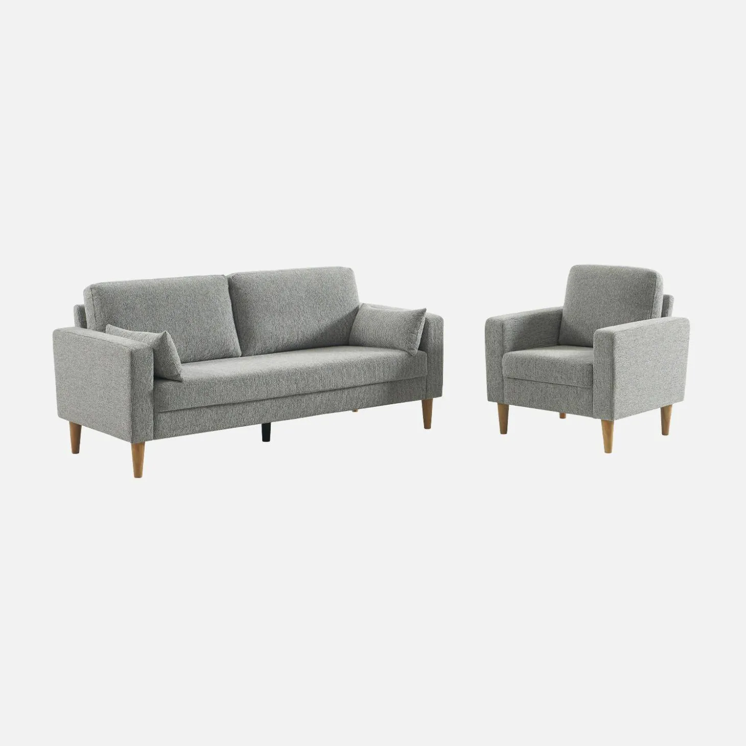 Sessel mit Heveaholz und Chenille-Bezug