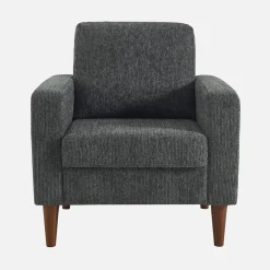 Sessel mit Heveaholz und Chenille-Bezug