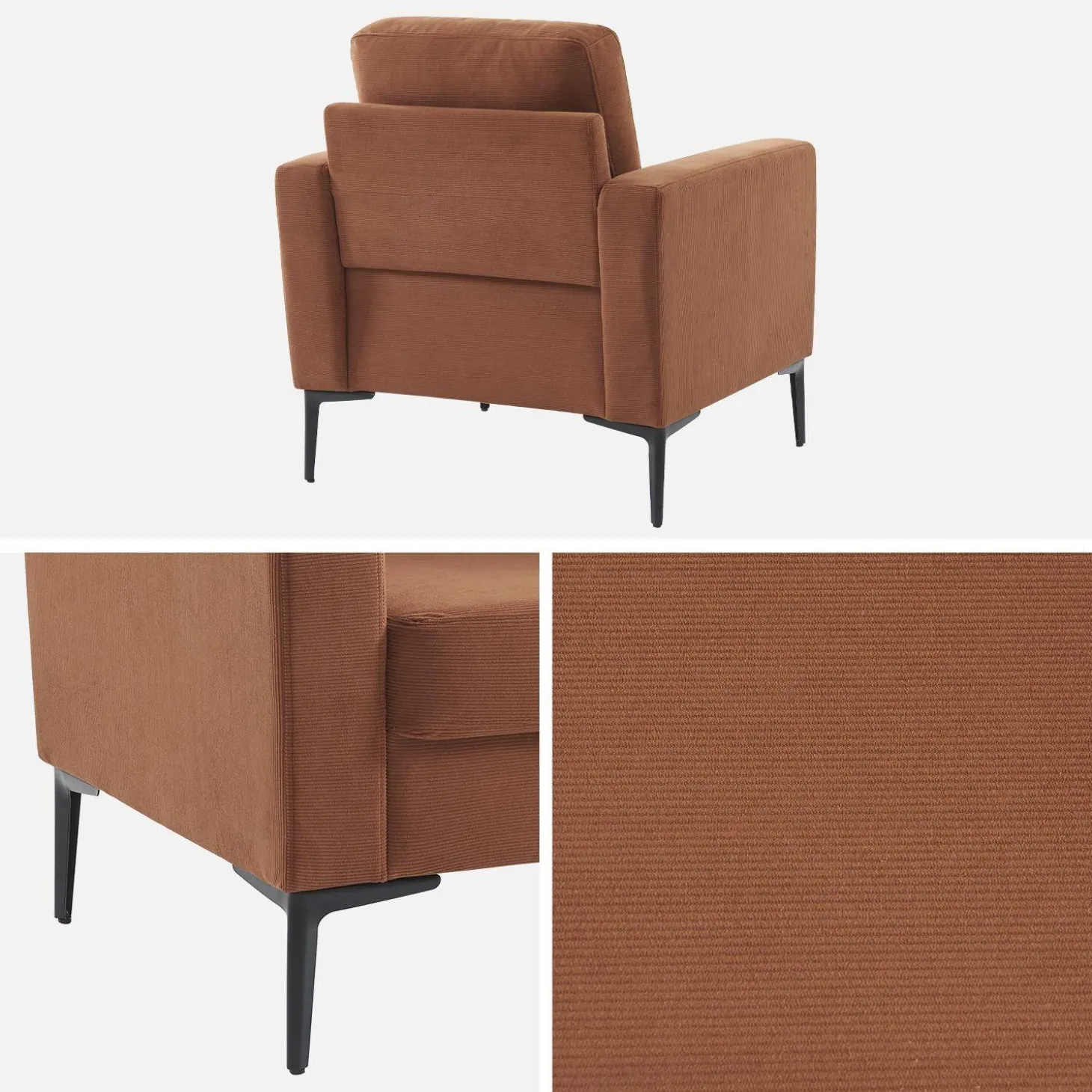 Sessel mit Kord-Bezug und Metallfüßen
