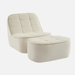 Sessel mit strukturiertem Bouclébezug + Hocker