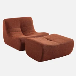 Sessel mit strukturiertem Bouclé-Bezug und Hocker
