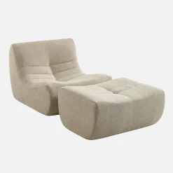Sessel mit strukturiertem Bouclé-Bezug und Hocker