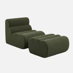 Sessel mit strukturiertem Bouclé-Bezug und Hocker