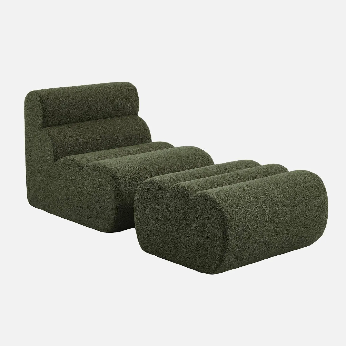 Sessel mit strukturiertem Bouclé-Bezug und Hocker