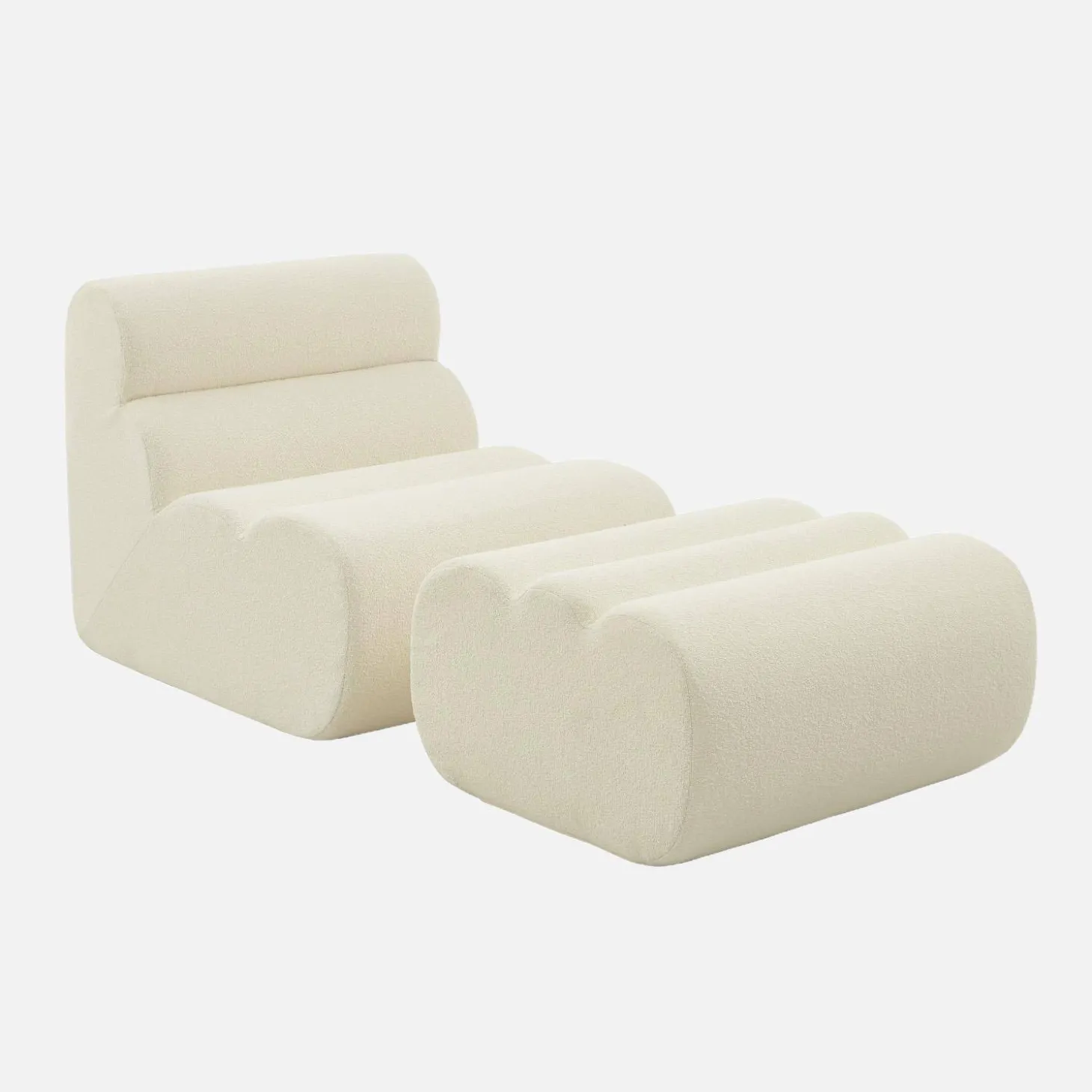 Sessel mit strukturiertem Bouclé-Bezug und Hocker