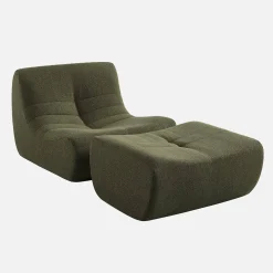 Sessel mit strukturiertem Bouclé-Bezug und Hocker