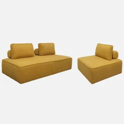 Sessel und 2-Sitzer Sofa mit Bouclé-Bezug für ein modulares Sofa