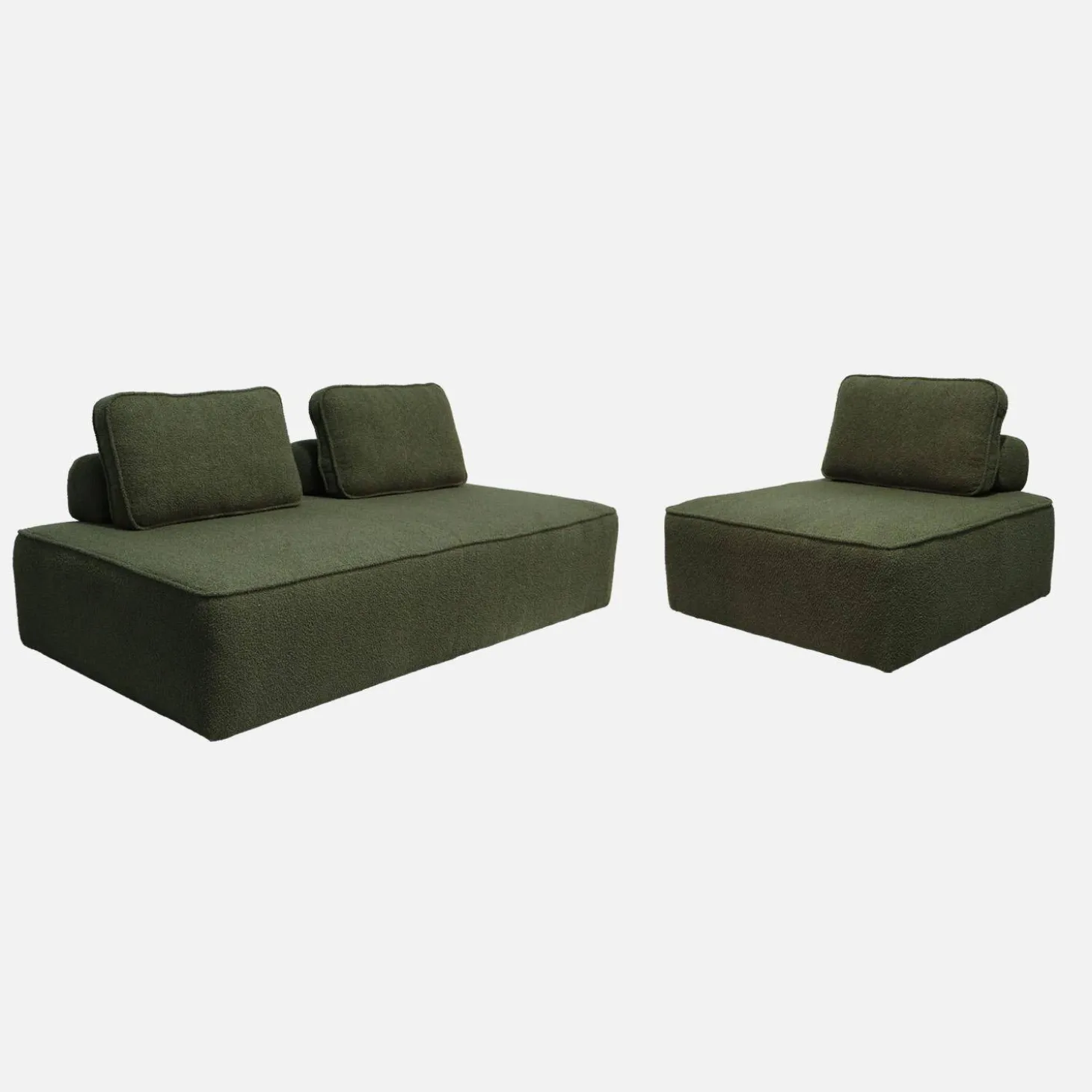 Sessel und 2-Sitzer Sofa mit Bouclé-Bezug für ein modulares Sofa