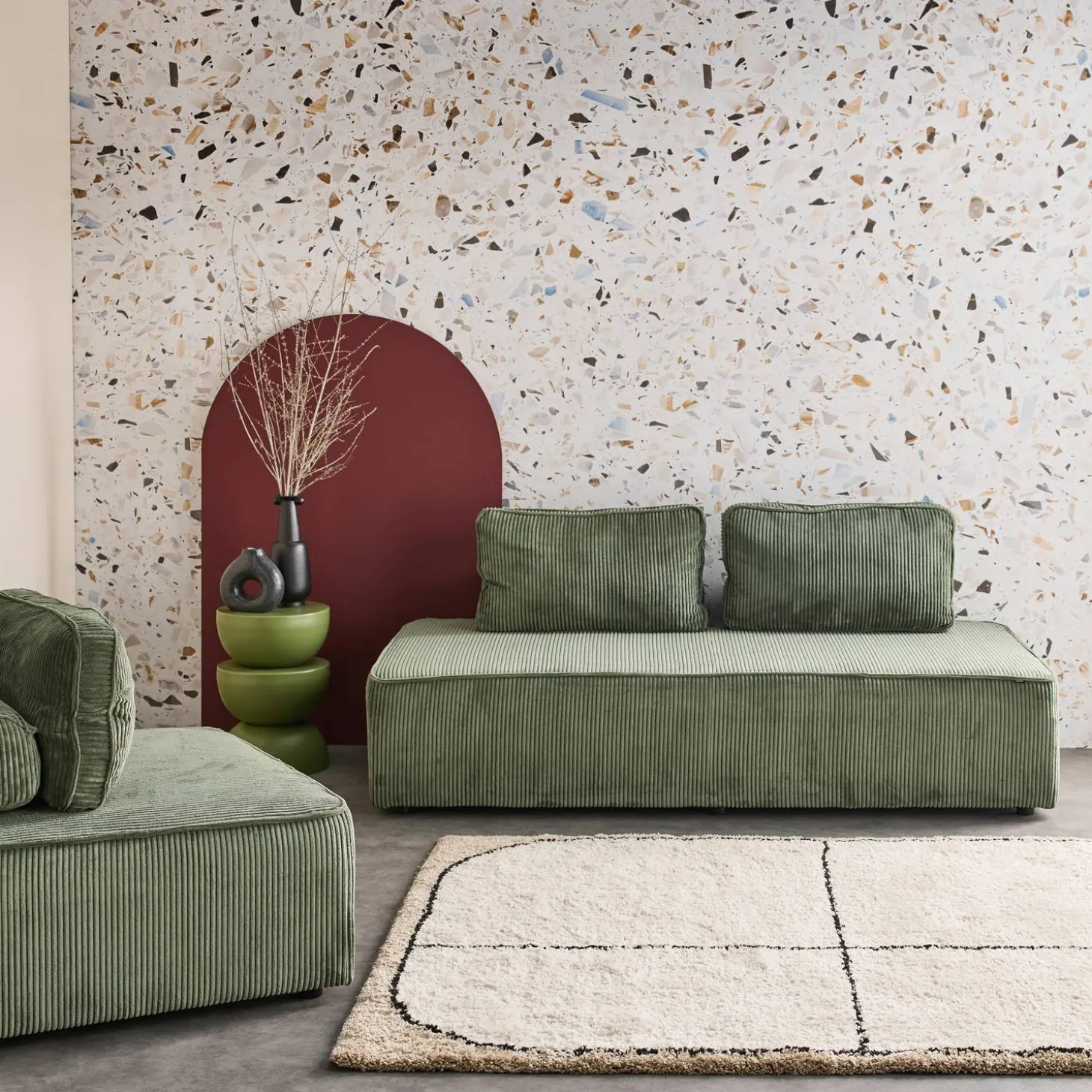 Sessel und 2-Sitzer Sofa mit Cordbezug