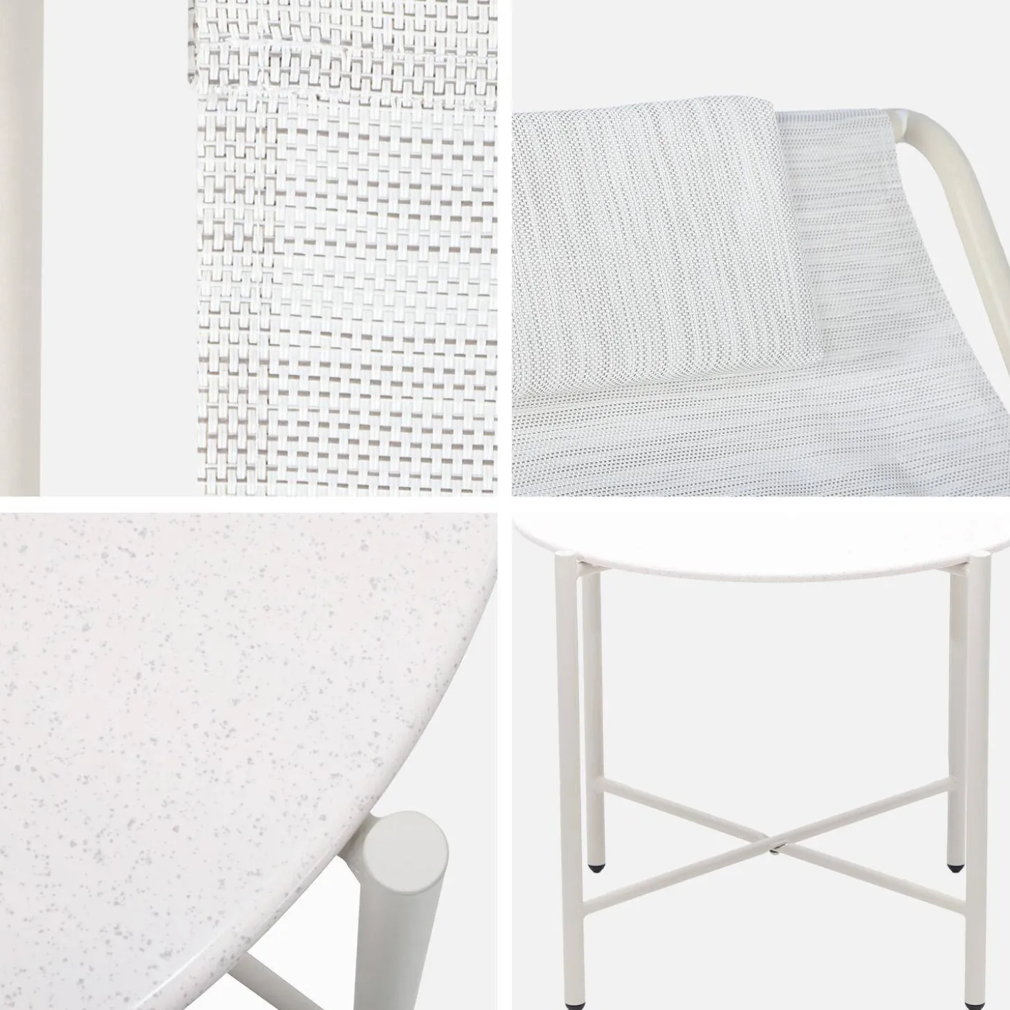 Set aus 2 Liegesesseln mit rundem Tisch aus Stahl