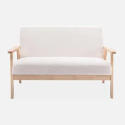 Set Sessel und Sitzbank aus Hevea-Holz mit Bouclé-Bezug