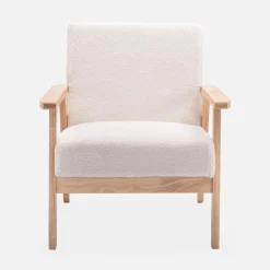 Set Sessel und Sitzbank aus Hevea-Holz mit Bouclé-Bezug