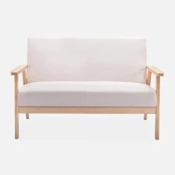 Set Sessel und 3-Sitzer Sitzbank aus Hevea-Holz mit Stoffbezug