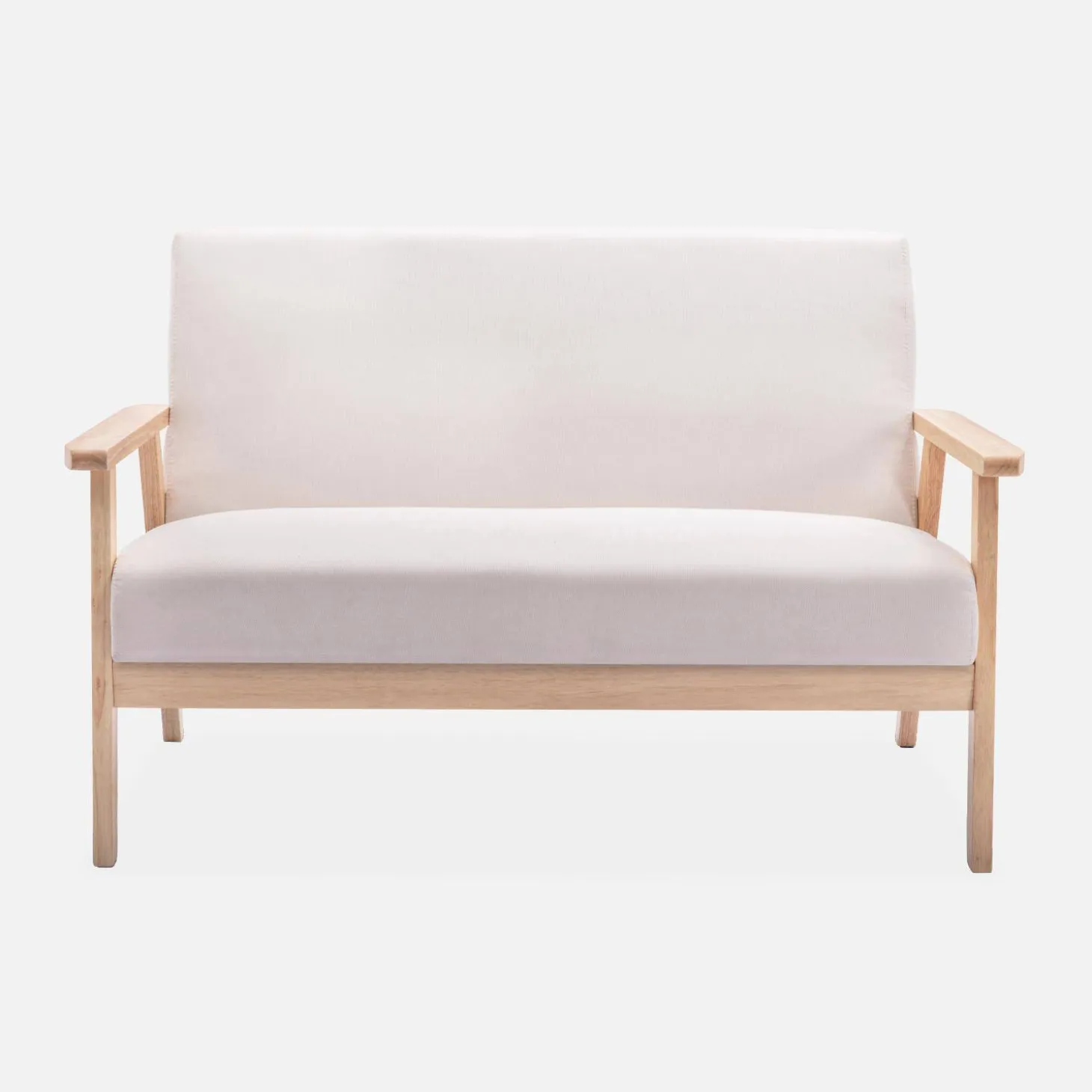 Set Sessel und 3-Sitzer Sitzbank aus Hevea-Holz mit Stoffbezug