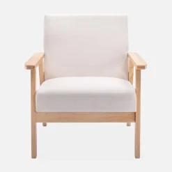 Set Sessel und 3-Sitzer Sitzbank aus Hevea-Holz mit Stoffbezug