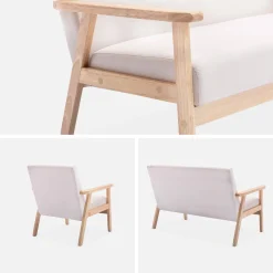 Set Sessel und 3-Sitzer Sitzbank aus Hevea-Holz mit Stoffbezug