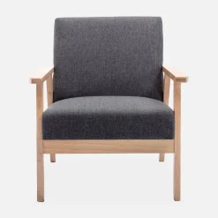 Set Sessel und 3-Sitzer Sitzbank aus Hevea-Holz mit Stoffbezug