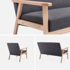 Set Sessel und 3-Sitzer Sitzbank aus Hevea-Holz mit Stoffbezug