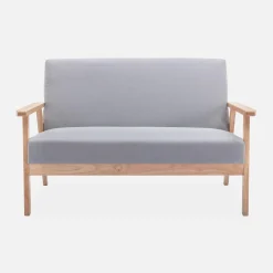 Set Sessel und 3-Sitzer Sitzbank aus Hevea-Holz mit Stoffbezug