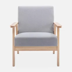 Set Sessel und 3-Sitzer Sitzbank aus Hevea-Holz mit Stoffbezug