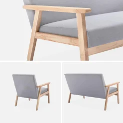 Set Sessel und 3-Sitzer Sitzbank aus Hevea-Holz mit Stoffbezug