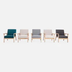 Set Sessel und 3-Sitzer Sitzbank aus Hevea-Holz mit Stoffbezug