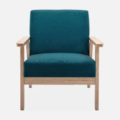 Set Sessel und 3-Sitzer Sitzbank aus Hevea-Holz mit Stoffbezug