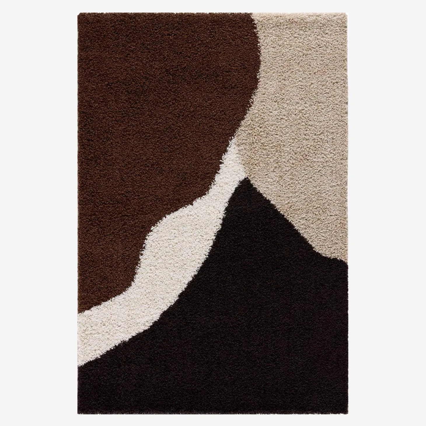 Shaggy-Teppich mit geometrischem Muster in Beige, Braun, Schwarz