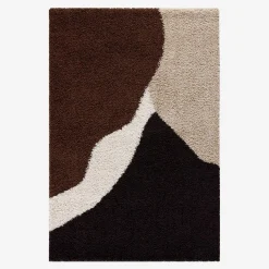Shaggy-Teppich mit geometrischem Muster in Beige, Braun, Schwarz