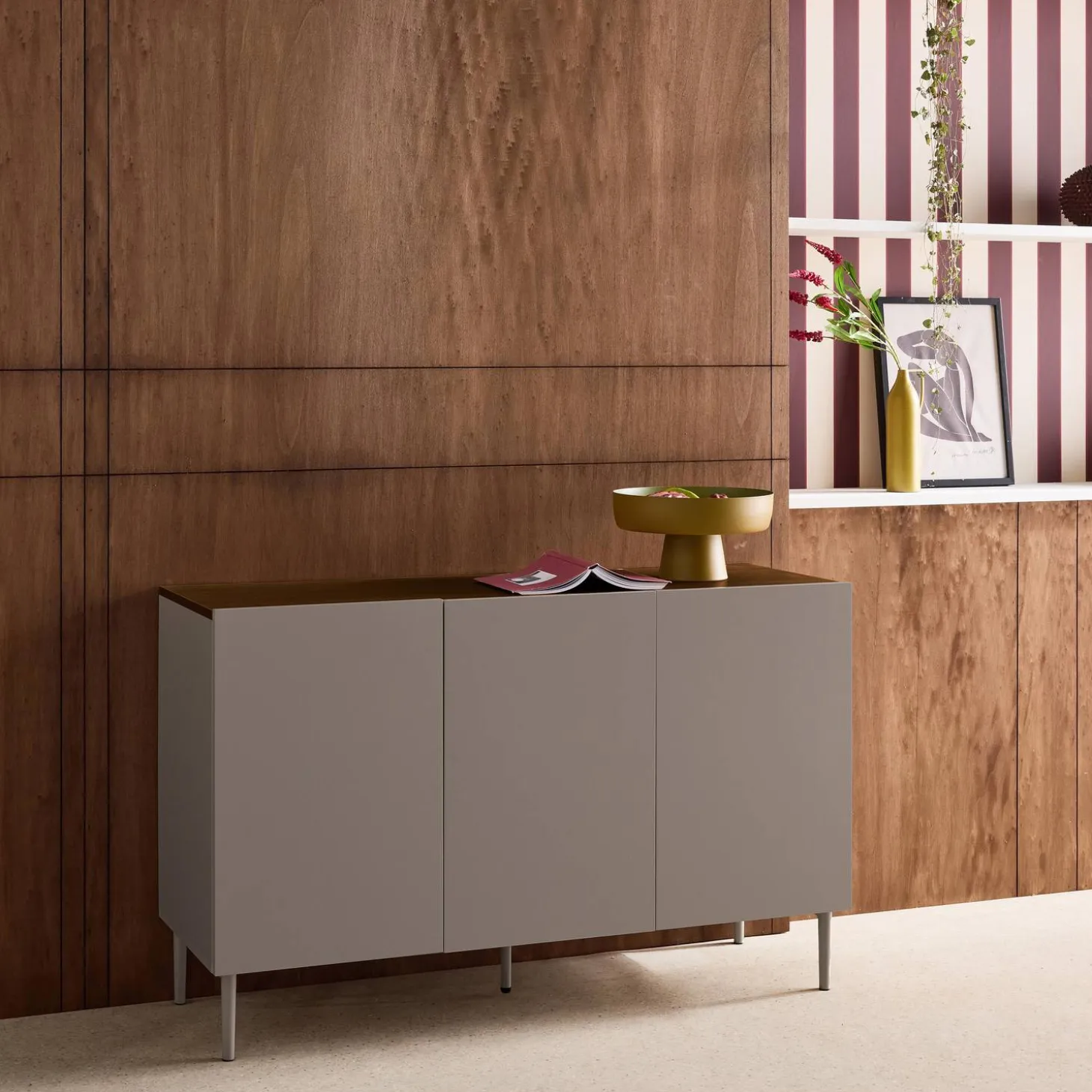 Sideboard aus Metall und Holzdekor, 3 Türen, B 120 cm