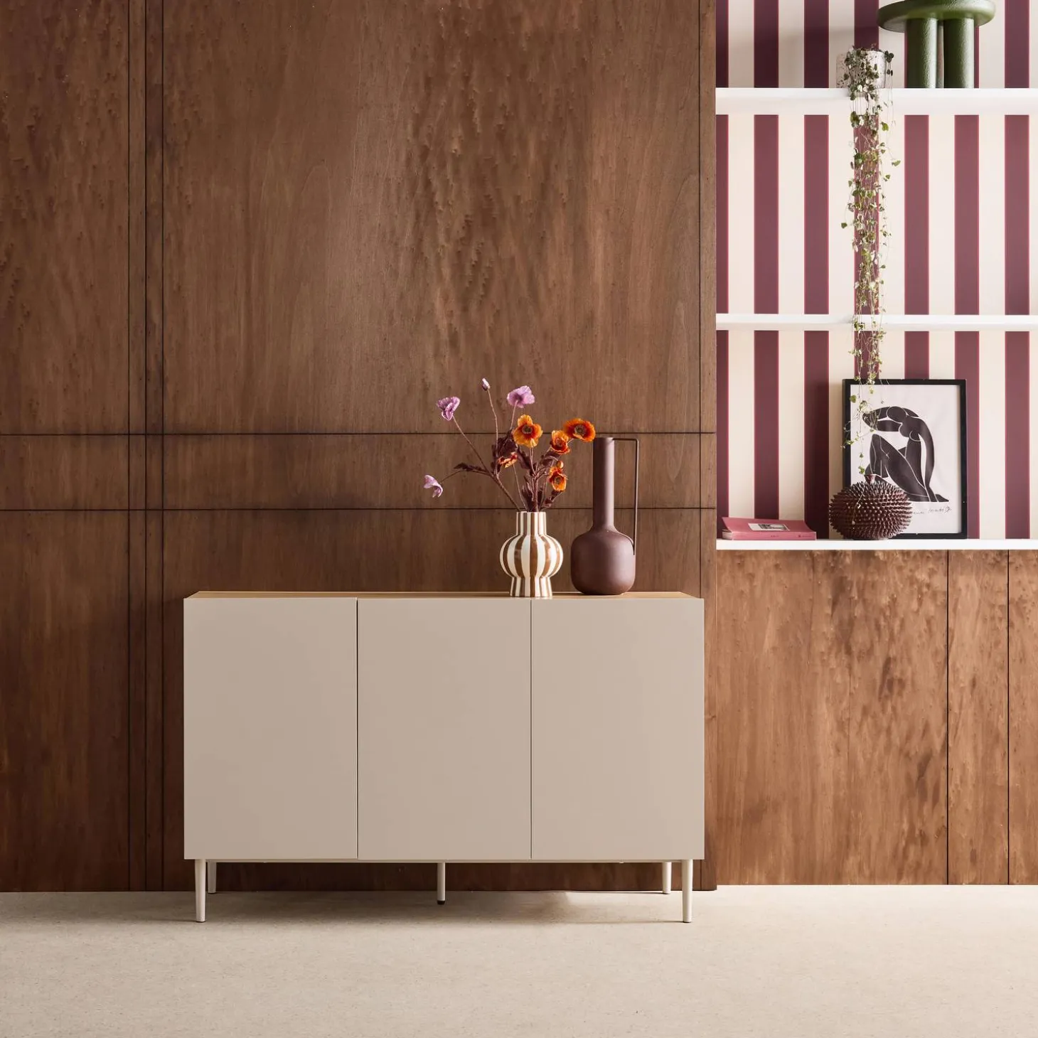 Sideboard aus Metall und Holzdekor, 3 Türen, B 120 cm