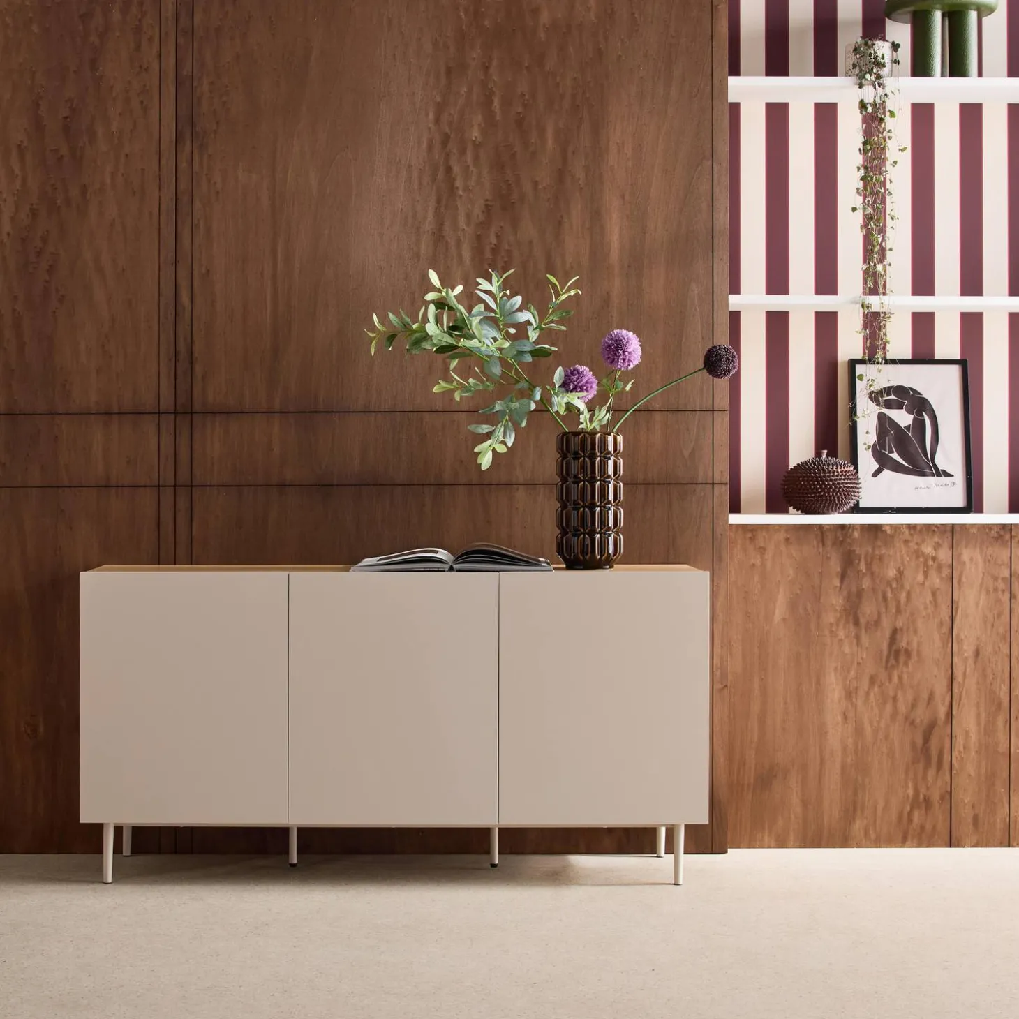 Sideboard aus Metall und Holzdekor, 3 Türen, B 150 cm