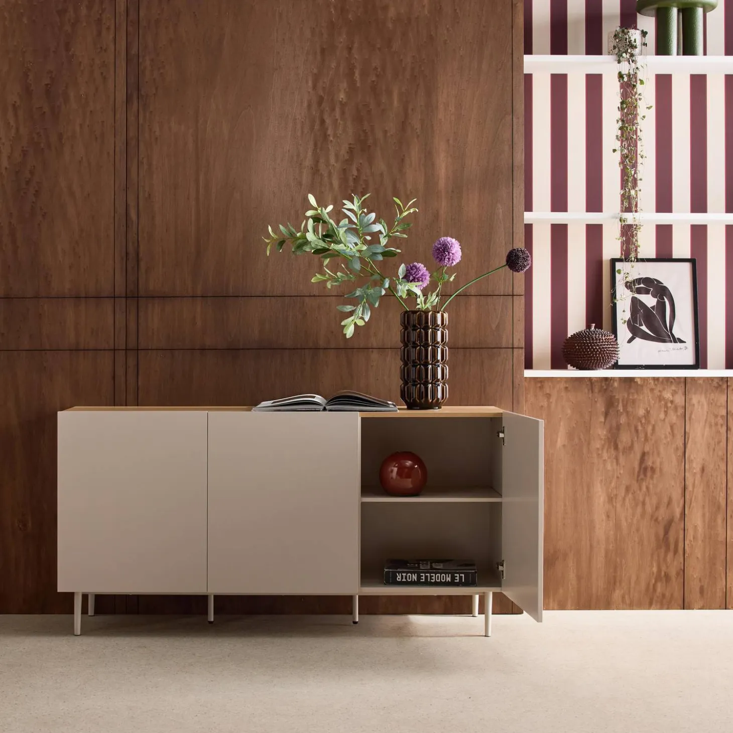 Sideboard aus Metall und Holzdekor, 3 Türen, B 150 cm