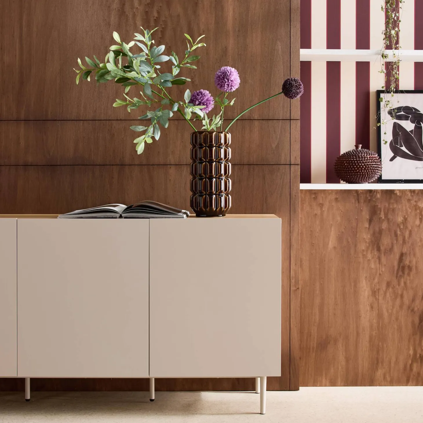 Sideboard aus Metall und Holzdekor, 3 Türen, B 150 cm