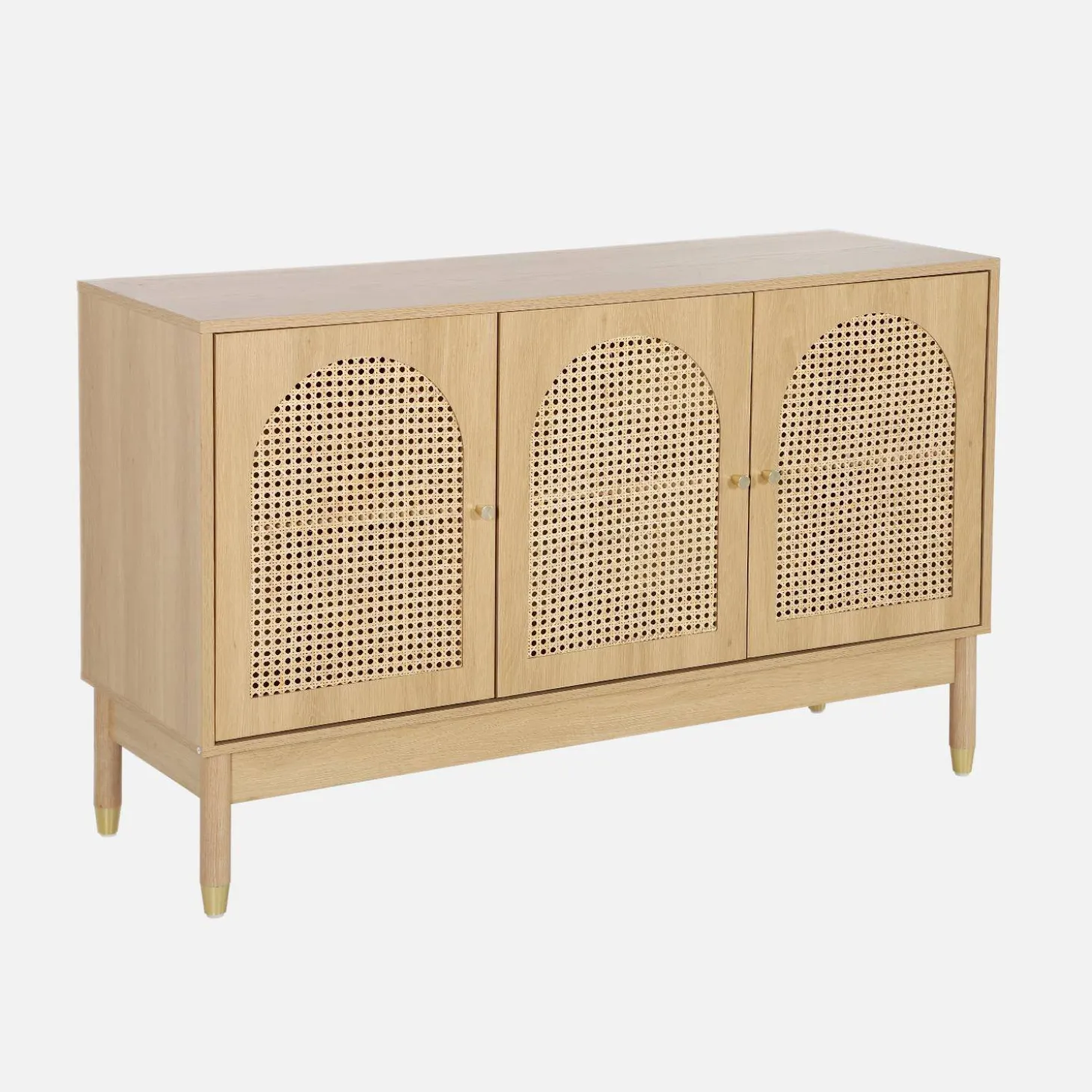 Sideboard Holzdekor und Rattan-Geflecht 3 Türen 120 cm