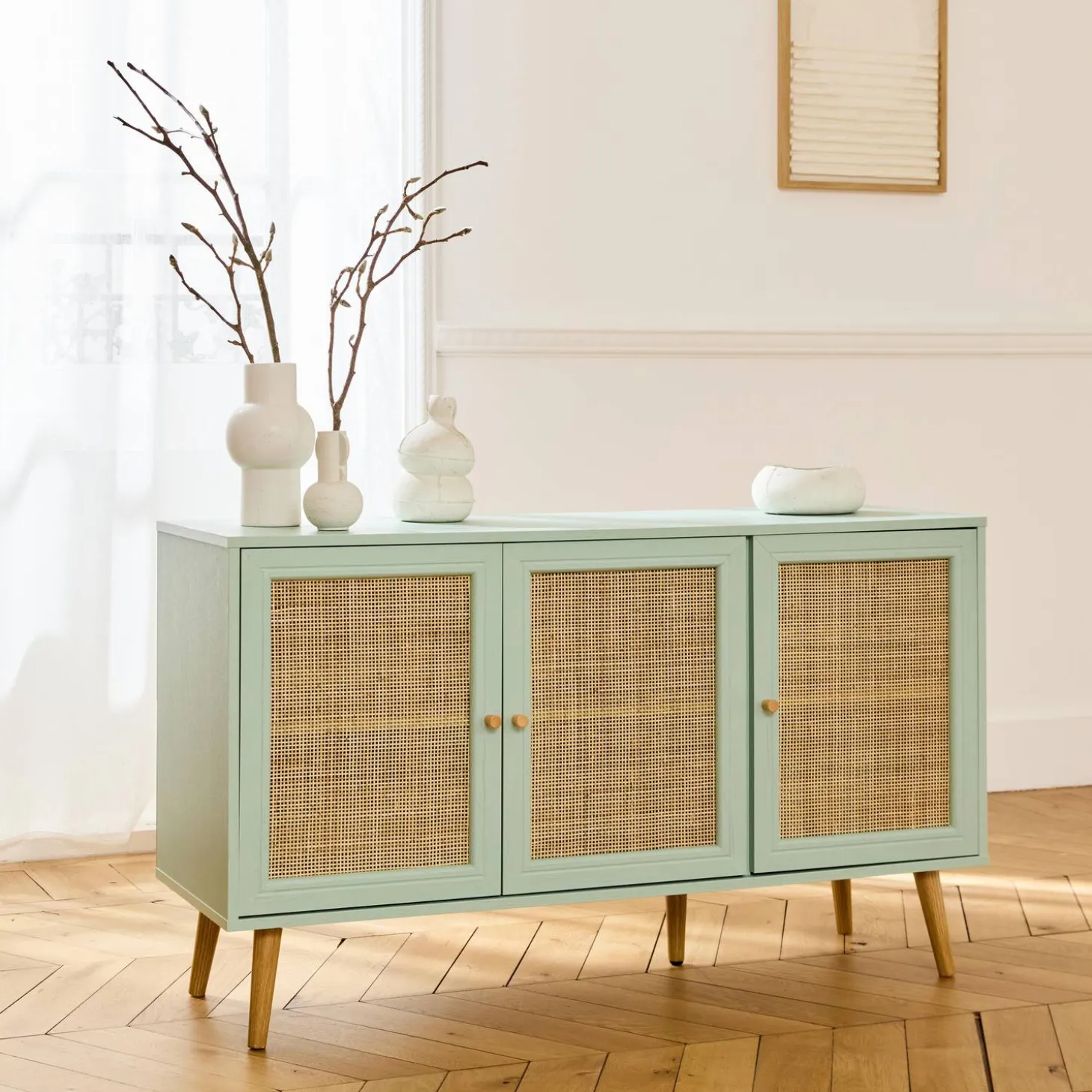 Sideboard mit Holzoptik und Rattan-Geflecht B 120 cm